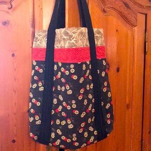 Large Quilted Cotton Reversable Tote Bag, Kyoto Flowers Fabric